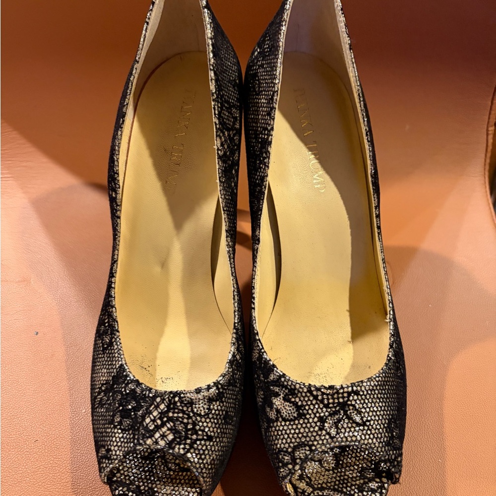 Ivanka Trump Black Lace Peep-Toe Heels